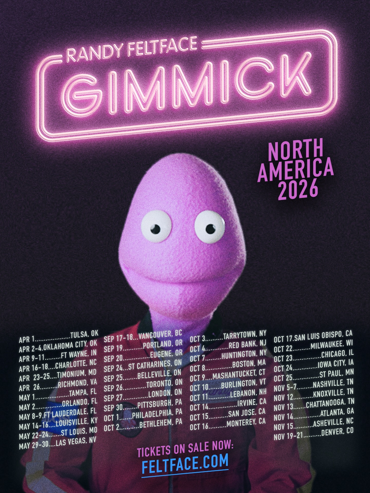 Randy Feltface Gimmick Tour Poster 2026